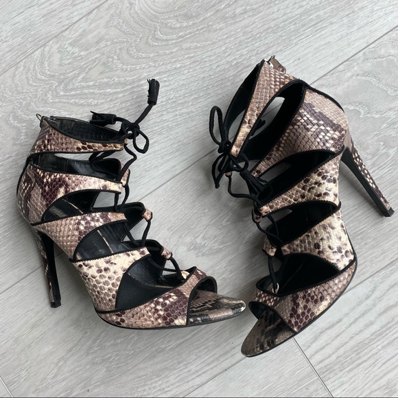 Zara Shoes - Zara high heel leather lace up snake print sandal